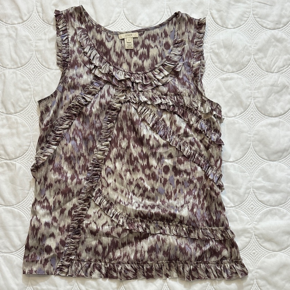 J. Crew Ruffled Patterned Blouse - Purple and Gray